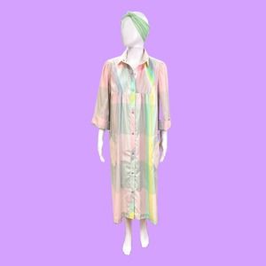 Vintage Pastel Housecoat / Vintage Pastel Robe / Vintage Plaid Housecoat